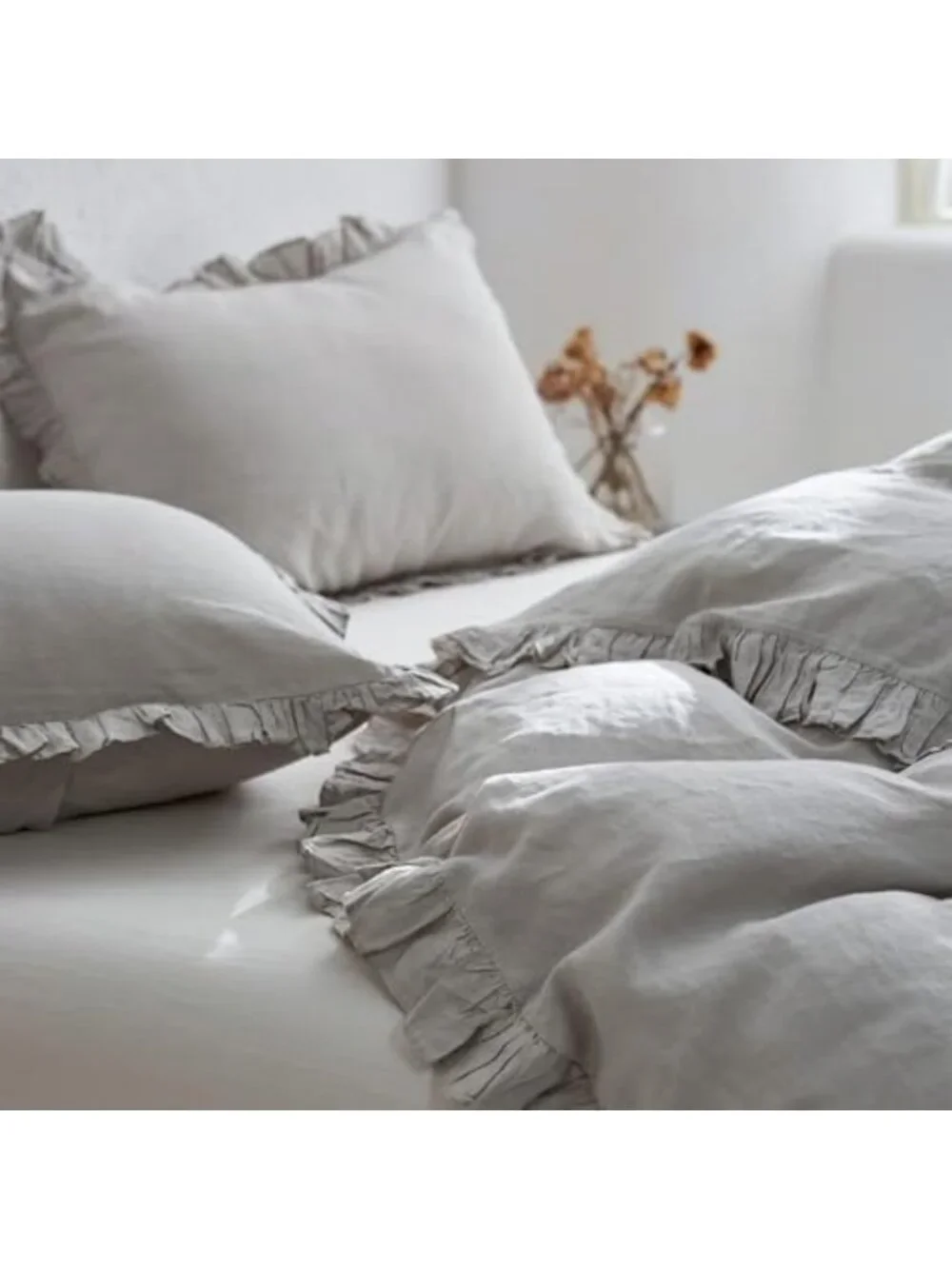 Linen Euro Sham Covers Set of 2, Ruffle 26x26 Inch Pillow Shams for Luxury Decor